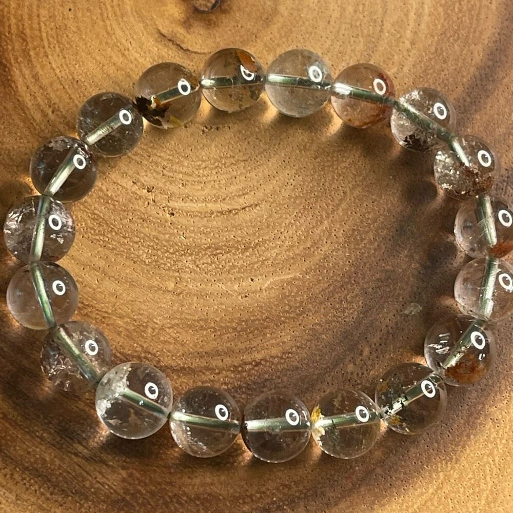 Garden Quartz beaded stretch bracelet 7” crystal healing beads 10mm scenic high